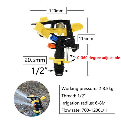 1/2" 3/4" vītņu dārza zāliena rotējošie laistīšanas laistītāji Automātiski 360 grādu saimniecības sviru laistīšanas laistīšanas ūdens sprausla