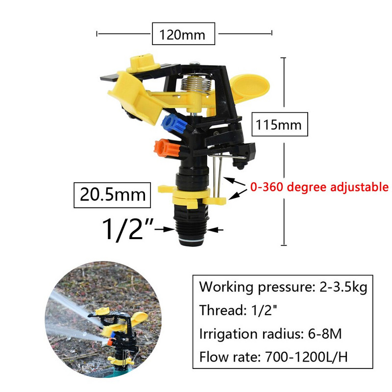 1/2" 3/4" резба Градинска трева Ротационни пръскачки за напояване Автоматични 360 градуса селскостопански кобилици Спринклерна дюза за напояване с вода