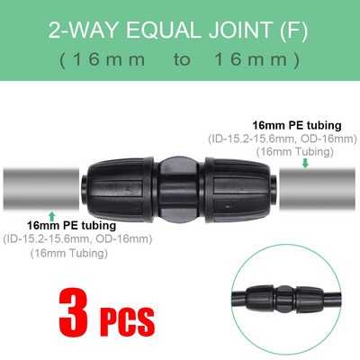 16 mm PE caurules ūdens savienotāji Dārza apūdeņošanas piederumi 16 mm x 3/8`` 1/4`` 1/8`` 6,0 mm cauruļu savienojuma adapteris, samazināti savienojumi