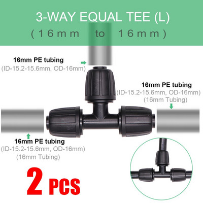 16 mm PE caurules ūdens savienotāji Dārza apūdeņošanas piederumi 16 mm x 3/8`` 1/4`` 1/8`` 6,0 mm cauruļu savienojuma adapteris, samazināti savienojumi