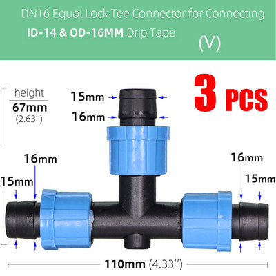 16 mm PE caurules ūdens savienotāji Dārza apūdeņošanas piederumi 16 mm x 3/8`` 1/4`` 1/8`` 6,0 mm cauruļu savienojuma adapteris, samazināti savienojumi