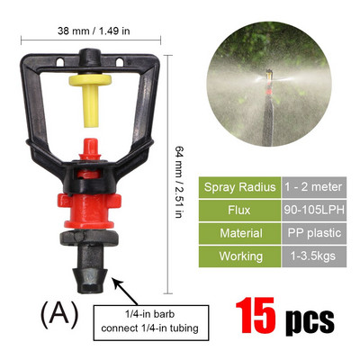 MUCIAKIE 20 rotējošo smidzinātāju veidi pilienveida apūdeņošanas mini rotācijas sprauslas aerosols ar 1/4 collu stieņu savienotāju mini rotējošo smidzinātāju