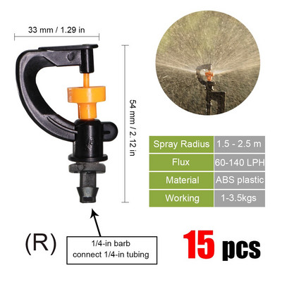 MUCIAKIE 20 rotējošo smidzinātāju veidi pilienveida apūdeņošanas mini rotācijas sprauslas aerosols ar 1/4 collu stieņu savienotāju mini rotējošo smidzinātāju