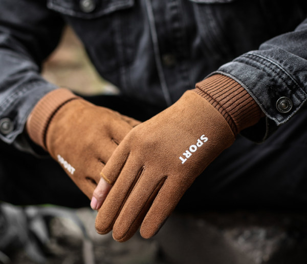 Мъжки ръкавици от еко велур с надпис