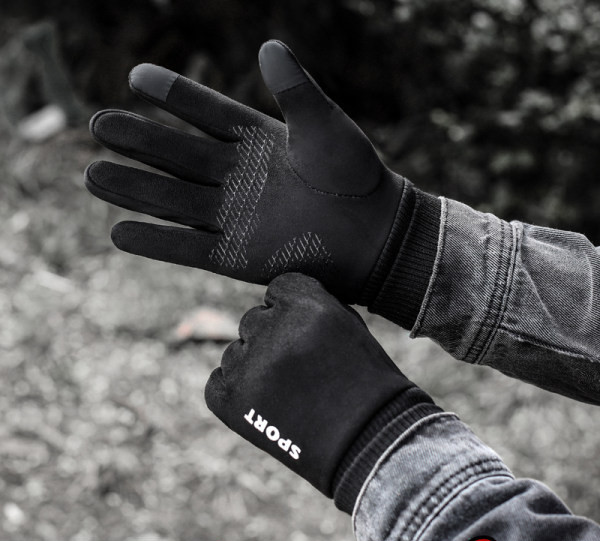 Мъжки ръкавици от еко велур с надпис