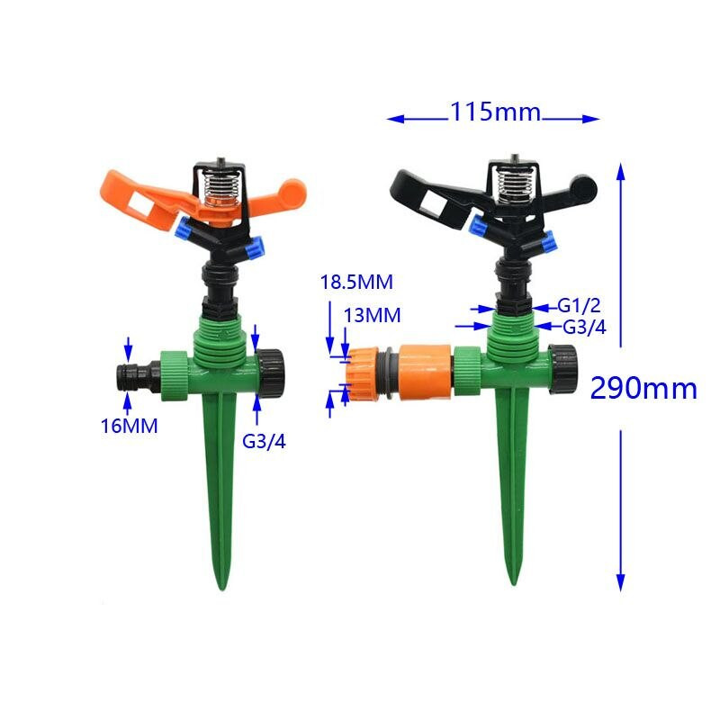 1/2" въртящи се водни спринклерни пръскачки G1/2" пластмасови шипове НАПОЯВАЩИ дюзи Използват се за поливане и напояване 1 КОМПЛЕКТ