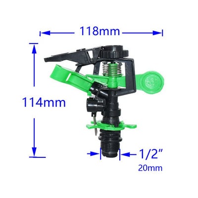 1/2" vīriešu Farm Rotating Rocker uzgalis 360 grādu rotācijas strūklas uzgalis Lauksaimniecības dārza apūdeņošanas zāliena smidzinātāji ar 1 gab.