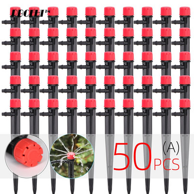 RBCFHI dārza laistīšanas pilienveida apūdeņošanas smidzinātājs, regulējams 360 grādu pilinātāji, ievietojot zemi, fit 4/7 mm šļūtene, siltumnīcas pagalms