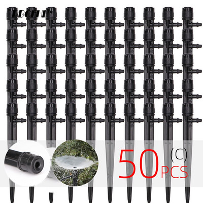 RBCFHI dārza laistīšanas pilienveida apūdeņošanas smidzinātājs, regulējams 360 grādu pilinātāji, ievietojot zemi, fit 4/7 mm šļūtene, siltumnīcas pagalms