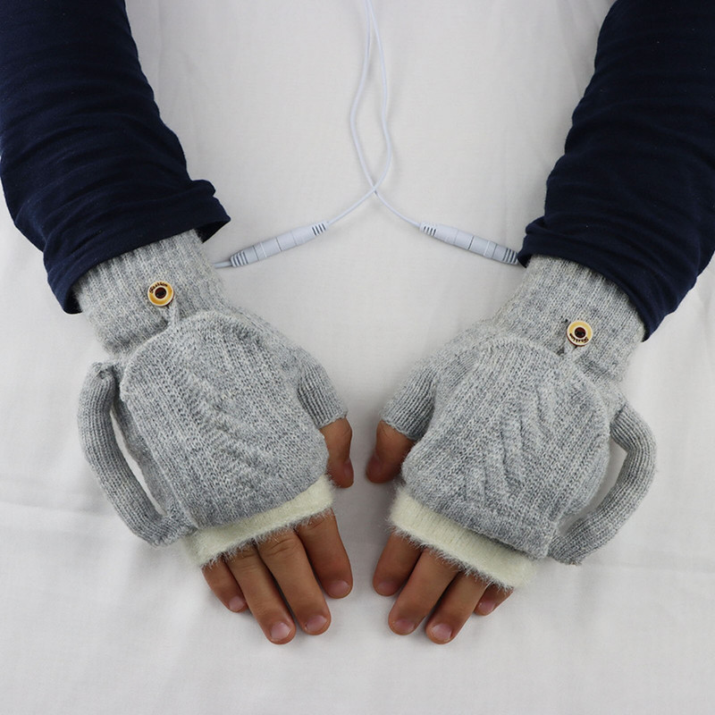 USB електрически нагреваеми ръкавици 2-странно отопление конвертируеми ръкавици без пръсти плетени ръкавици за колоездене на открито каране на ски офис топли