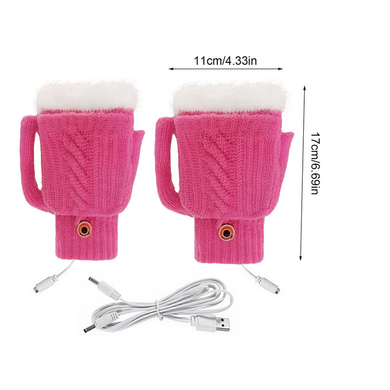 USB електрически нагреваеми ръкавици 2-странно отопление конвертируеми ръкавици без пръсти плетени ръкавици за колоездене на открито каране на ски офис топли