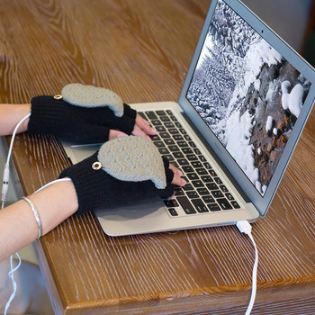 1 ζευγάρι γάντια USB ζεστής θέρμανσης χαριτωμένα γάντια χεριών χωρίς δάχτυλα πρωτοχρονιάτικο χριστουγεννιάτικο δώρο χειμωνιάτικα μάλλινα γάντια