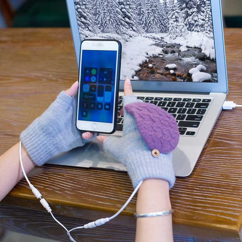 1 чифт USB топли нагревателни ръкавици сладки ръчни ръкавици без пръсти новогодишен коледен подарък зимни вълнени ръкавици