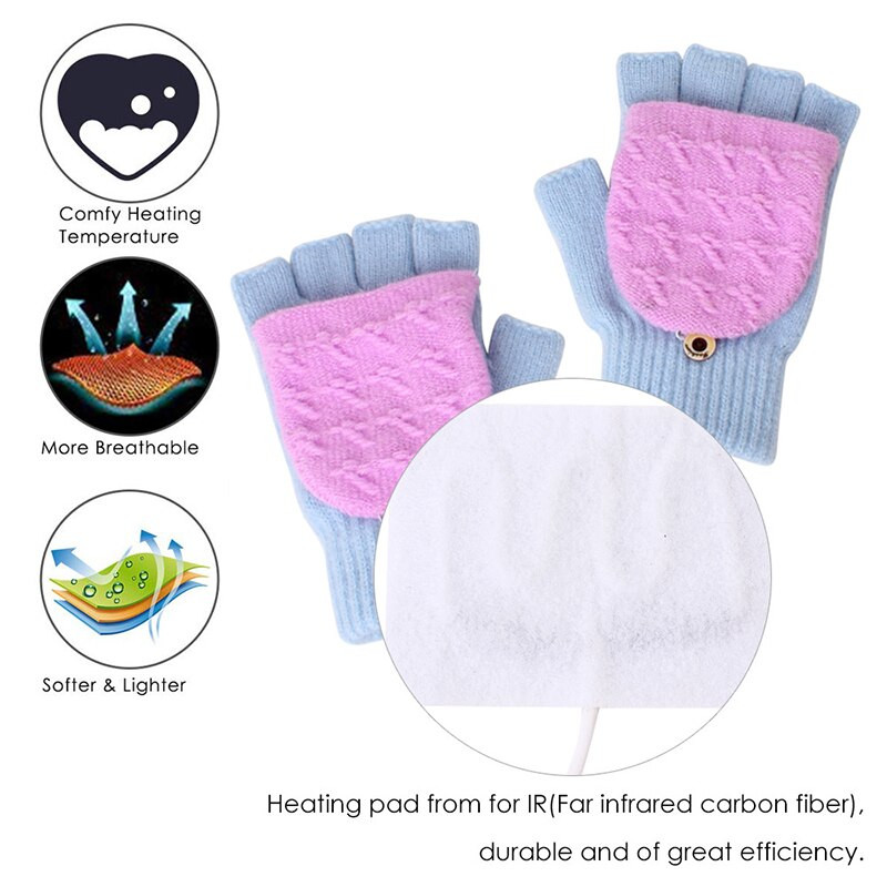 1 чифт USB топли нагревателни ръкавици сладки ръчни ръкавици без пръсти новогодишен коледен подарък зимни вълнени ръкавици