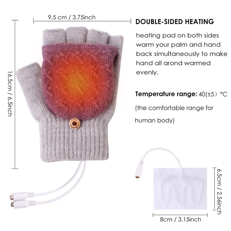 1 чифт USB топли нагревателни ръкавици сладки ръчни ръкавици без пръсти новогодишен коледен подарък зимни вълнени ръкавици