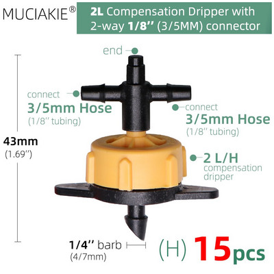 MUCIAKIE 24 veidi 3/5MM 1/8 collu mikro pilinātāji piederumi dārza pilienveida apūdeņošanas izstarotāju kompensācija 2/3/5/6 virzienu savienojuma adapteris