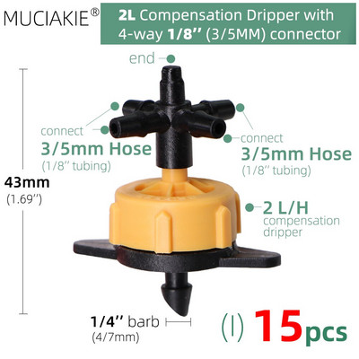 MUCIAKIE 24 veidi 3/5MM 1/8 collu mikro pilinātāji piederumi dārza pilienveida apūdeņošanas izstarotāju kompensācija 2/3/5/6 virzienu savienojuma adapteris