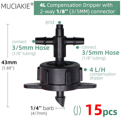 MUCIAKIE 24 veidi 3/5MM 1/8 collu mikro pilinātāji piederumi dārza pilienveida apūdeņošanas izstarotāju kompensācija 2/3/5/6 virzienu savienojuma adapteris