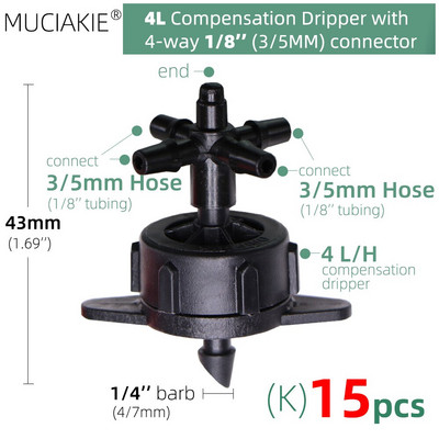 MUCIAKIE 24 veidi 3/5MM 1/8 collu mikro pilinātāji piederumi dārza pilienveida apūdeņošanas izstarotāju kompensācija 2/3/5/6 virzienu savienojuma adapteris