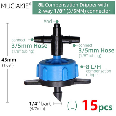 MUCIAKIE 24 veidi 3/5MM 1/8 collu mikro pilinātāji piederumi dārza pilienveida apūdeņošanas izstarotāju kompensācija 2/3/5/6 virzienu savienojuma adapteris