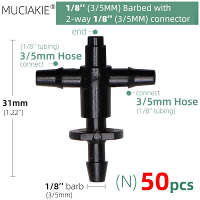 MUCIAKIE 24 veidi 3/5MM 1/8 collu mikro pilinātāji piederumi dārza pilienveida apūdeņošanas izstarotāju kompensācija 2/3/5/6 virzienu savienojuma adapteris