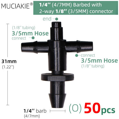 MUCIAKIE 24 veidi 3/5MM 1/8 collu mikro pilinātāji piederumi dārza pilienveida apūdeņošanas izstarotāju kompensācija 2/3/5/6 virzienu savienojuma adapteris