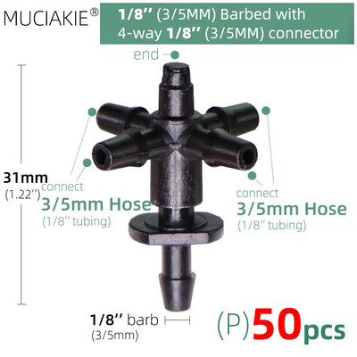 MUCIAKIE 24 veidi 3/5MM 1/8 collu mikro pilinātāji piederumi dārza pilienveida apūdeņošanas izstarotāju kompensācija 2/3/5/6 virzienu savienojuma adapteris