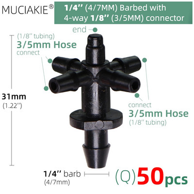 MUCIAKIE 24 veidi 3/5MM 1/8 collu mikro pilinātāji piederumi dārza pilienveida apūdeņošanas izstarotāju kompensācija 2/3/5/6 virzienu savienojuma adapteris