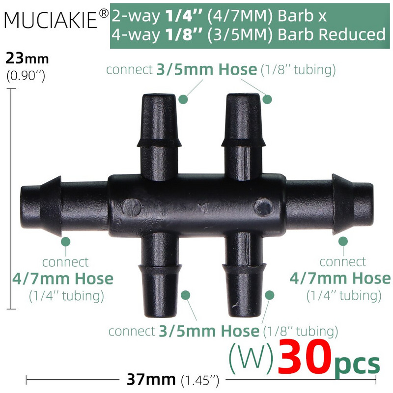 MUCIAKIE 24 вида 3/5MM 1/8`` Микро капкообразуватели Фитинги Градинско капково напояване Емитери Компенсация 2/3/5/6-посочен съединителен адаптер