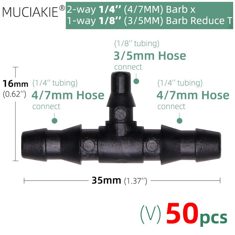 MUCIAKIE 24 вида 3/5MM 1/8`` Микро капкообразуватели Фитинги Градинско капково напояване Емитери Компенсация 2/3/5/6-посочен съединителен адаптер