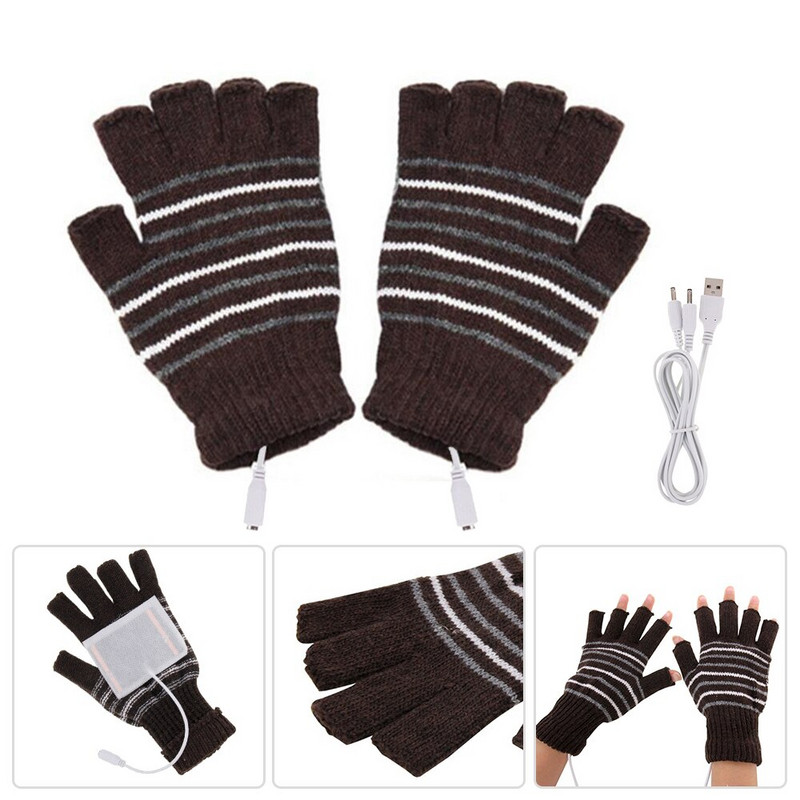 Захранвани от USB Отопляеми зимни ръкавици за затопляне на ръцете Миещи се ръкавици с половин пръст Ръкавици за работа Лаптоп Електрически термо нагревателни ръкавици