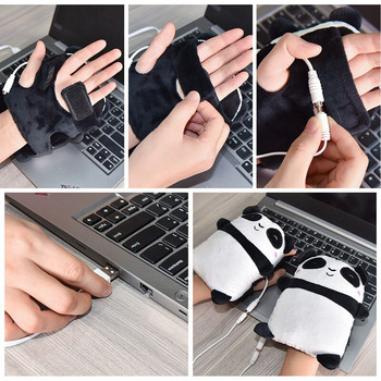 1 Ζεύγος USB Cute Panda Toast Ζεστά γάντια Θερμαινόμενα Θερμαινόμενα Χεράκια Θερμαινόμενα Χειμερινά Ζεστά Γάντια Μισού Δακτύλου για το Γραφείο Χριστουγεννιάτικο δώρο