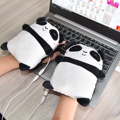 1 Ζεύγος USB Cute Panda Toast Ζεστά γάντια Θερμαινόμενα Θερμαινόμενα Χεράκια Θερμαινόμενα Χειμερινά Ζεστά Γάντια Μισού Δακτύλου για το Γραφείο Χριστουγεννιάτικο δώρο