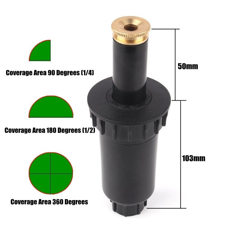 1 бр. 1/2" 90-360 градуса регулируема изскачаща спринклерна люлка, оранжерия, градина, напояване на трева, цветя, медна дюза за пръскане