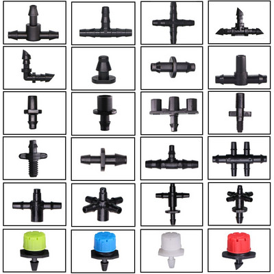 Garden Irrigation Dripper Connector 4/7mm 3/5mm Hose Connectors Double Barb Tee Ebow Connection 6,0mm 7,5mm Sprinker Adapter