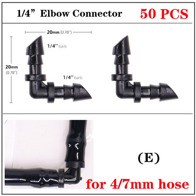 Dārza apūdeņošanas pilinātāja savienotājs 4/7 mm 3/5 mm šļūtenes savienotāji Divkāršās stieņa elkoņa savienojums 6,0 mm 7,5 mm smidzinātāja adapteris
