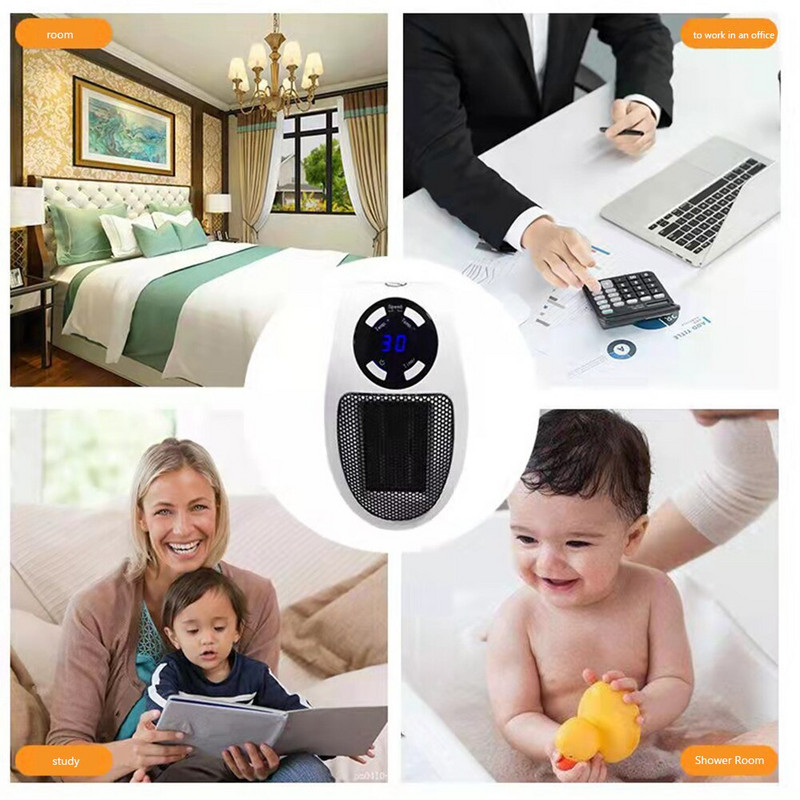 Преносим електрически въздушен топъл нагревател накрайник в стенен нагревател Стайна отоплителна печка Домакински дистанционен нагревател Радиаторна машина EU/US/UK Щепсел