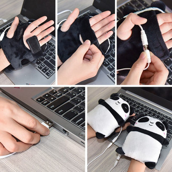 Сладки USB нагреваеми ръкавици с форма на панда, електрически нагреватели за ръце, ръкавици без пръсти, офис, домашна работа, нагревател за ръце, зимни подаръци