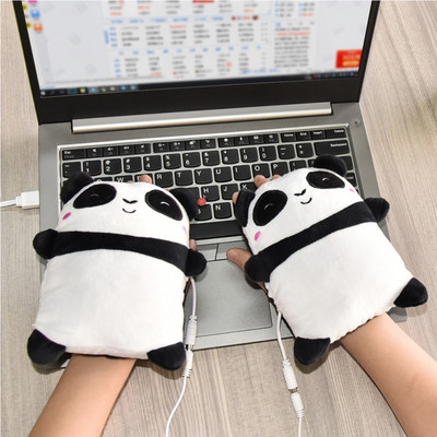 Χαριτωμένα θερμαινόμενα γάντια USB σε σχήμα Panda Ηλεκτρικά θερμαντικά θερμαντικά σώματα Χεριών χωρίς δάχτυλα Γάντια γραφείου Εργασία για το σπίτι Χειμερινά δώρα