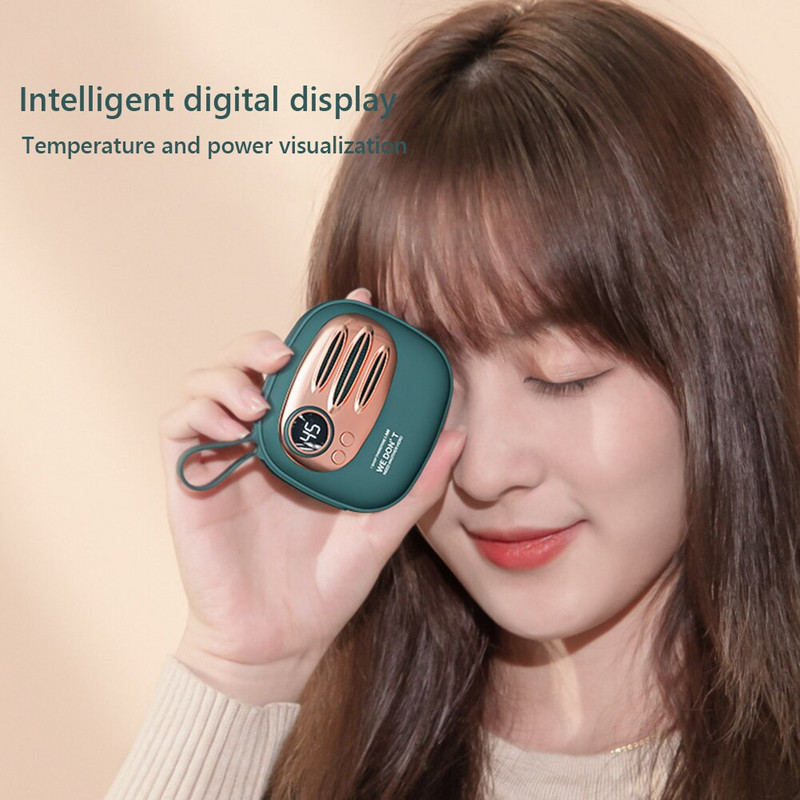 2 в 1 Зимен нагревател за ръце Цифров дисплей DC 5V 2A Джобен нагревател за ръце USB зареждане Мобилна Power Bank нагревател за ръце Мини нагревател