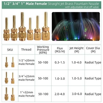 1/2\'\' 3/4\'\' 1\'\' Мъжка женска месингова завеса Дюза за фонтан с клапан Посока на изхода на водата Регулируема декорация Струйна пръскачка