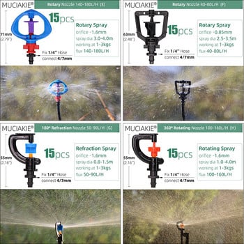Дюзи за пръскачки 24 вида за градина с 1/4\'\' шарнирно съединение 90 180 360 Рефракция Роторно напояване Висяща разпръскваща глава