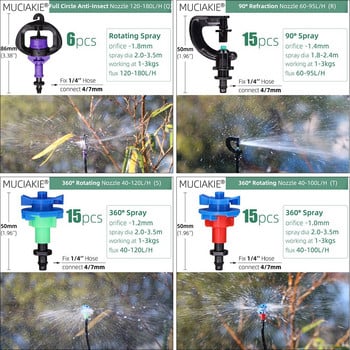 Дюзи за пръскачки 24 вида за градина с 1/4\'\' шарнирно съединение 90 180 360 Рефракция Роторно напояване Висяща разпръскваща глава