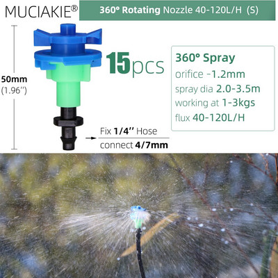Sprinklers Nozzles 24 Kinds for Garden with 1/4`` Barb Joint 90 180 360 Refraction Roatory Irrigation Hanging Spray Head