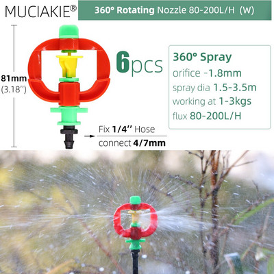 Sprinklers Nozzles 24 Kinds for Garden with 1/4`` Barb Joint 90 180 360 Refraction Roatory Irrigation Hanging Spray Head