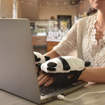 USB нагреваеми ръкавици, електрическо отопление, регулируема кука без пръсти, сладка плюшена форма на панда, нагревател за ръце 2,5 W