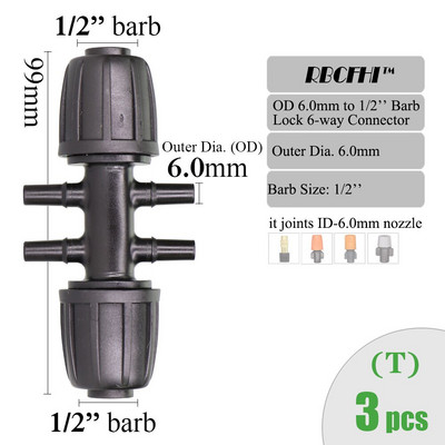 RBCFHI ID-6.0/7.5mm Υποδοχές για Garden ID/OD-6.0/7.5mm Micro Nozzles Sprinklers Πότισμα Πότισμα Προσαρμογέας Πασσάλων
