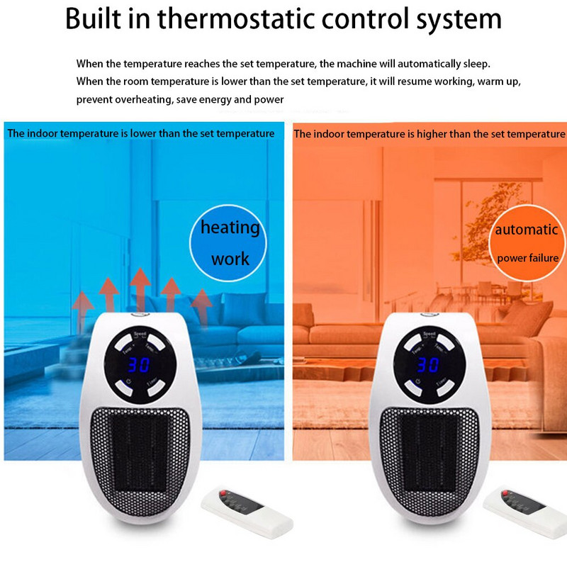 Зимен мини електрически нагревател за въздух LED дисплей Преносим нагревател Вентилатор Печка Стенен изход Електрически нагревател Радиатор Дистанционно Нагревател Машина