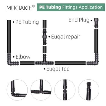 MUCIAKIE 16 20 25mm Σωλήνες σύνδεσης νερού ίσος προσαρμογέας ζεύξης Ebow Tee βύσμα σταγόνας Αγκαθωτά εξαρτήματα άρδευσης 1/2 3/4\'\'