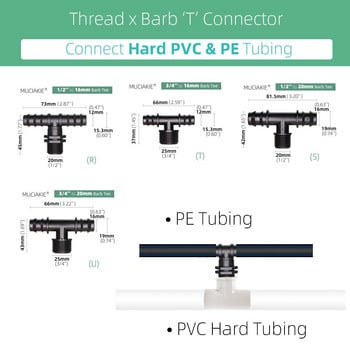 MUCIAKIE 16 20 25mm Σωλήνες σύνδεσης νερού ίσος προσαρμογέας ζεύξης Ebow Tee βύσμα σταγόνας Αγκαθωτά εξαρτήματα άρδευσης 1/2 3/4\'\'